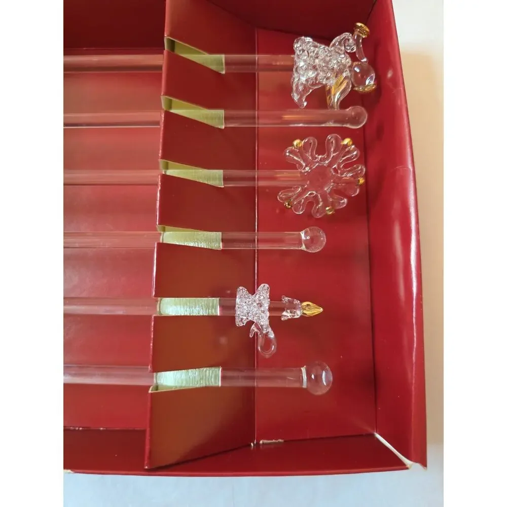 Boston Warehouse Glass Swizzle Stick Set Set Of 6 Christmas Tree Stocking...
